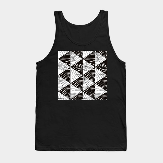 Black And White Palm Leaves And Geometric Forms Pattern Seamless Tank Top by MichelMM